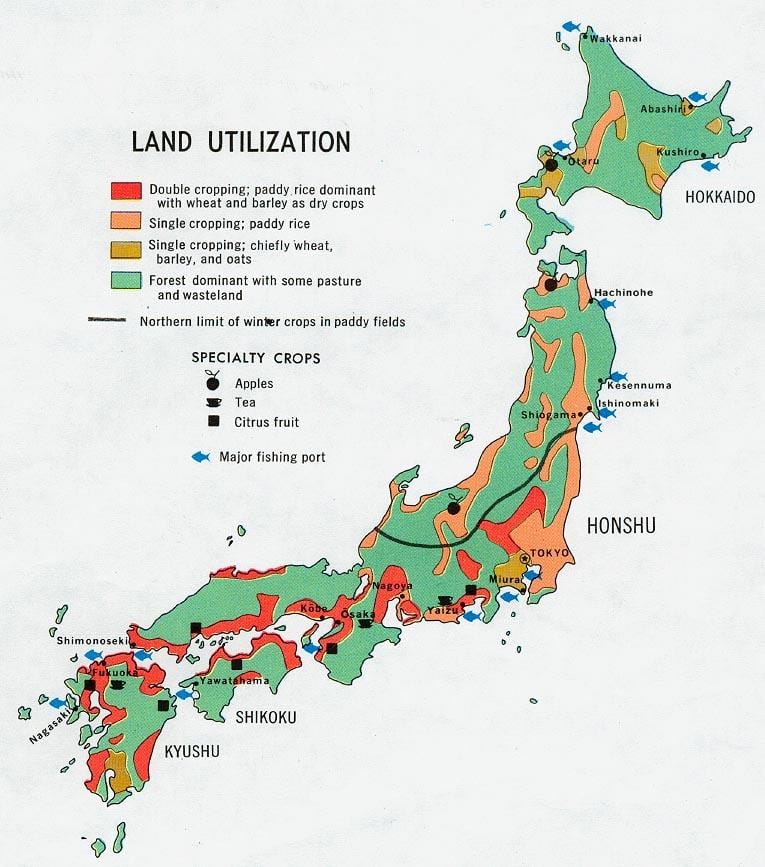 mappa del giappone agricoltura