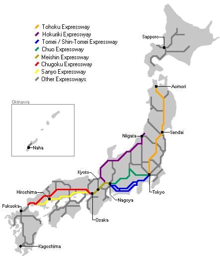 mappa del giappone autostrada