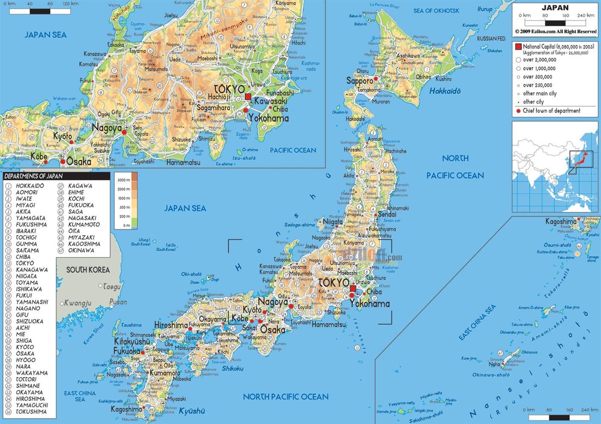 giappone mappa fisica