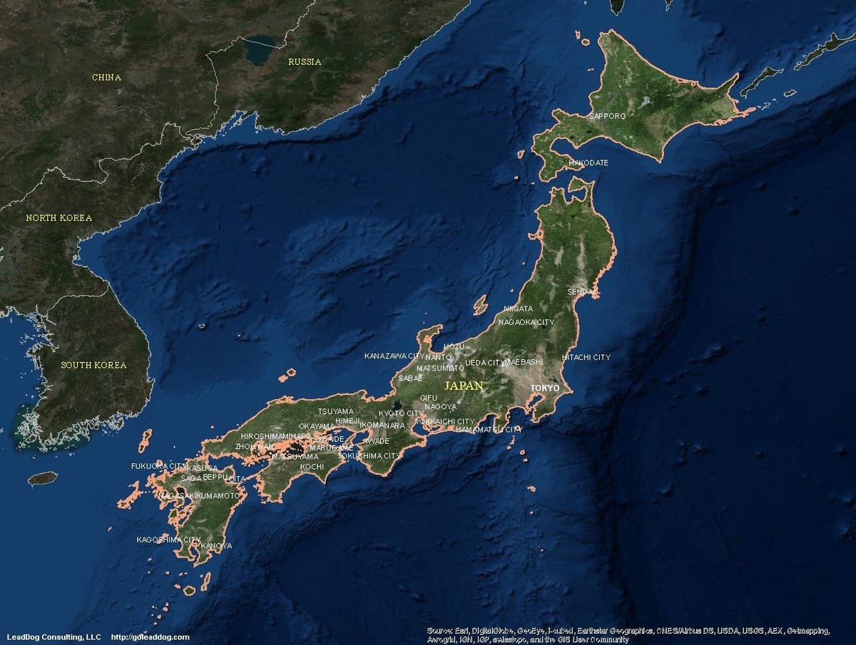 mappa satellitare del giappone