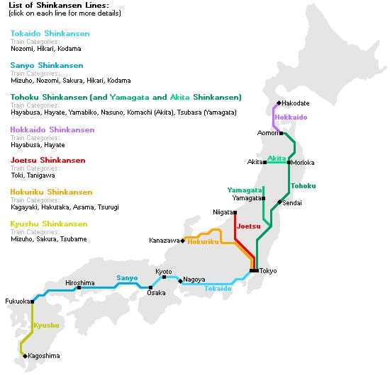 treno proiettile mappa giappone